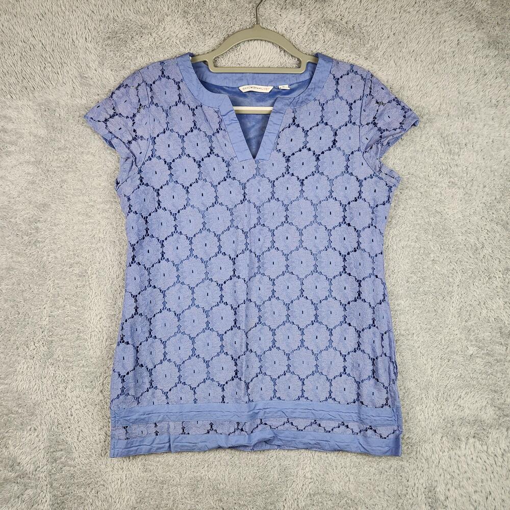 Isaac Mizrahi Live Blouse Womens Medium Blue Lace Floral Tunic Top Boho Summer